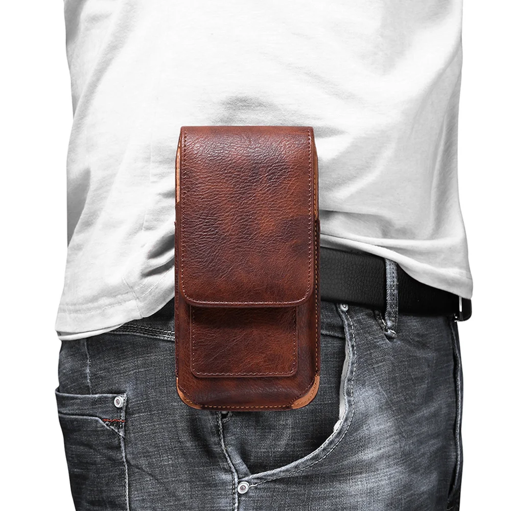 Universal Leather Case for iPhone Samsung Huawei Xiaomi Mens Waist Pack Belt Clip Bag for 3.5-6.3
