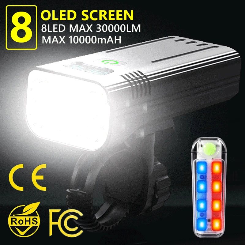 

8LED 10000mAh Bike Light Set Rainproof USB Rechargeable LED Bicycle Light Super Bright Flashlight for Cycling Front / Rear Light