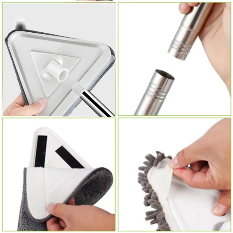 

200cm Multi Triangle Mop Extensible Household Cleaning Lazy Mop Microfiber Flat Mop Bathroom Glass Floor Cleaner 180 Rotation