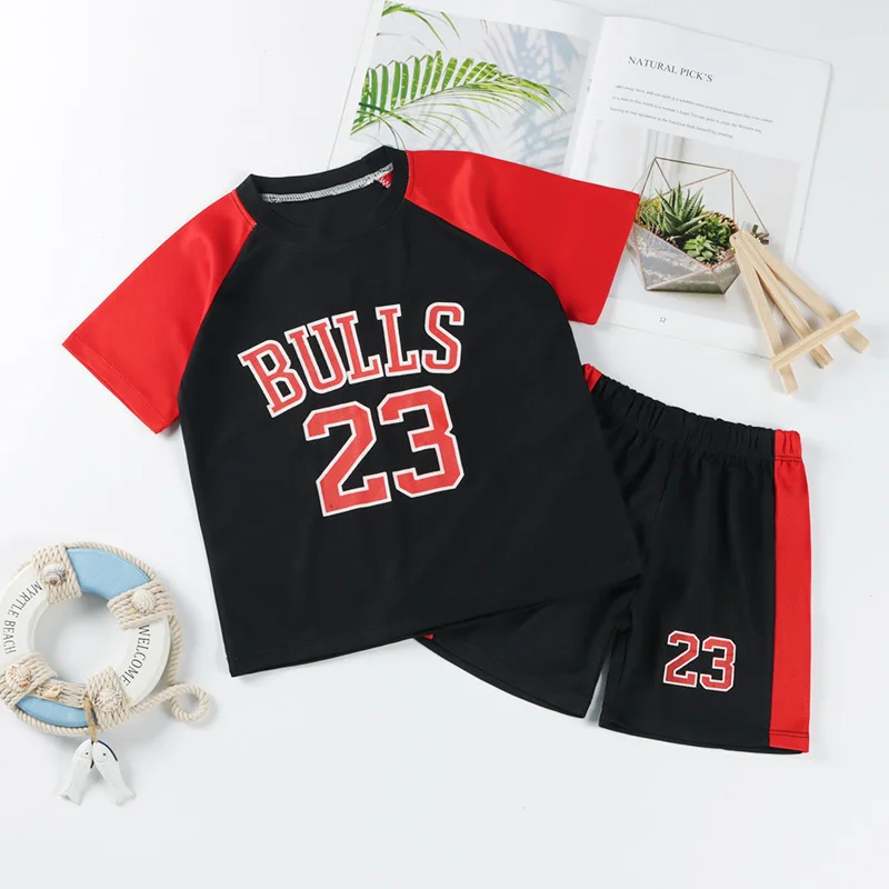 

2021 New Children Clothes Basketball Suits Boys And Girls xxx Sports Set Cartoon Letter Kids Boy Clothing Set T-shirt+Pants