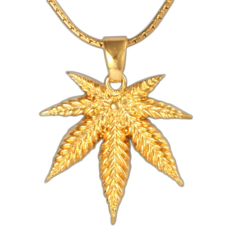 

New Hemp Leaf Pendant 18K Gold-plated Color-preserving Necklace Plant Pendant Copper Jewelry Factory Direct Sale XL004-24