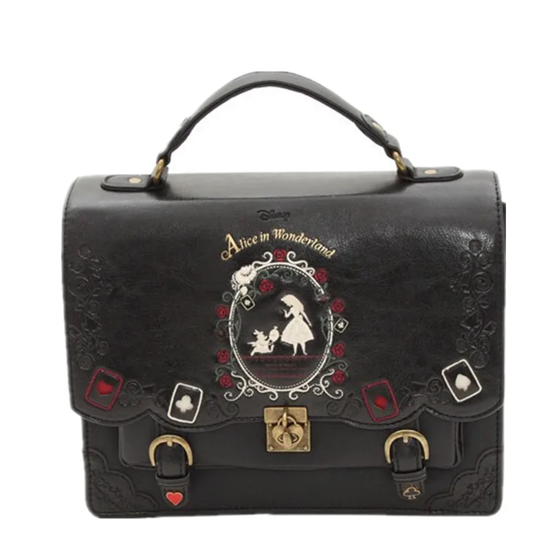 Alice In women backpack axes femme vintage student schoolbag playing cards Silhouette  Embroidery backpack leather bag