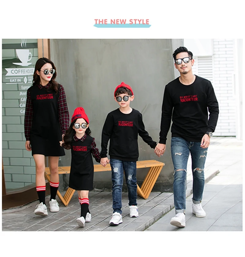New Autumn Family Matching Outfits Mom And Daughter Fashion Embroidery Dress Dad Son Sweatshirt Children Long Shirts