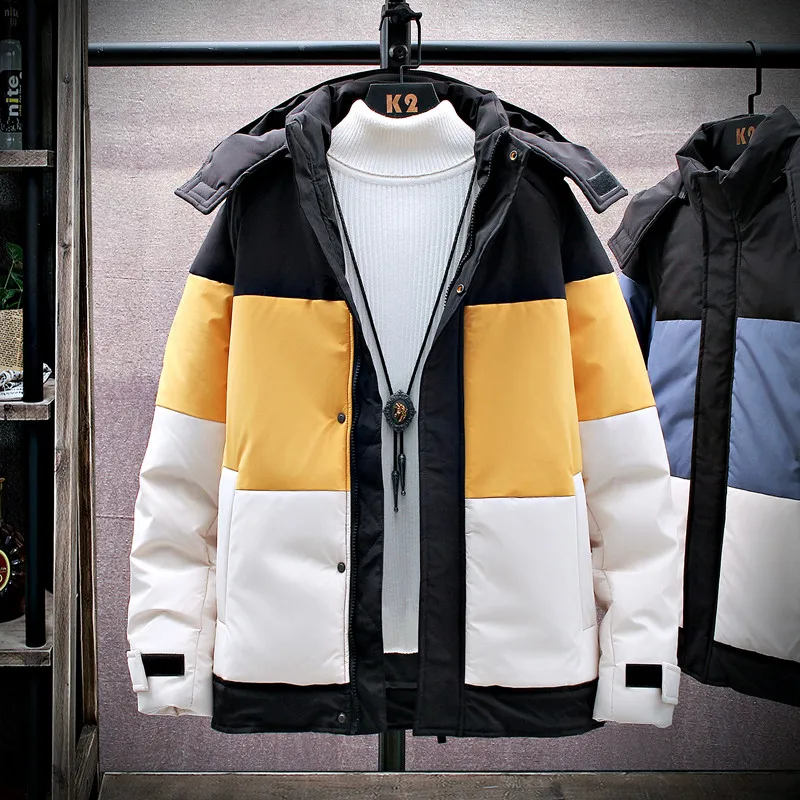 Warm Thick Jacket Men Winter Casual Solid Patchwork Hooded Parkas Coats Mens Outwear Jackets Windproof Windbreaker Big Pocket