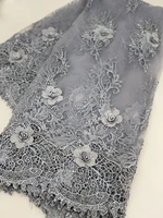 bluegray african mesh handmade beaded embroidery guipure 3d flowers lace fabrics 5 yards for sewing bridal french evening dress