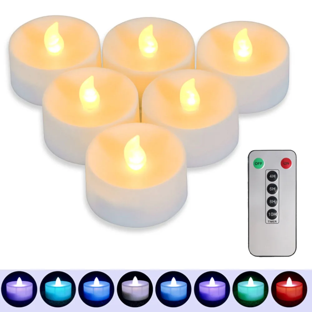 

2PCS Electric Candles RGB Flicker LED Tea Light Remote Controlled Bedside Light Battery Operated Night Lamp 5.5*4cm W/ Timer