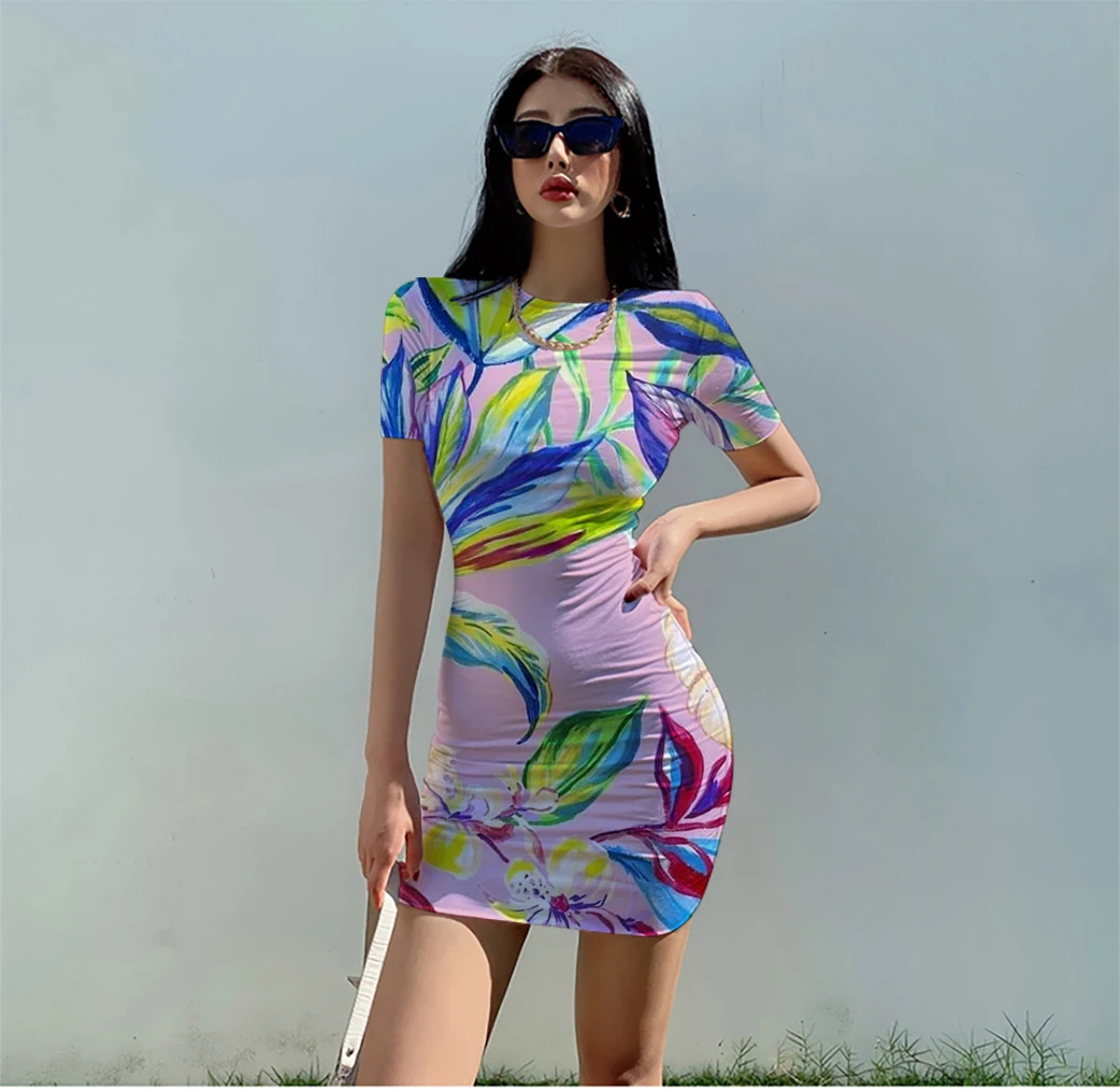 

Женское шелковое платье с коротким рукавом, эластичное платье до колена с высокой талией в стиле ретро, весна-осень 2022