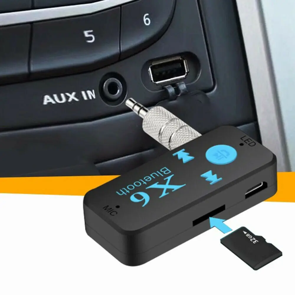 

Беспроводной автомобильный аудиоприемник X6, Bluetooth 3,5, стерео, автомобильный комплект с адаптером, AUX, гарнитура громкой связи, автомобильный ...