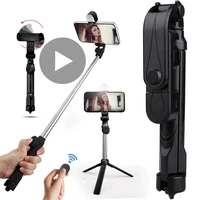 mobile phone stand holder selfie stick with tripod for iphone android pole smartphone bluetooth button monopod led light grip