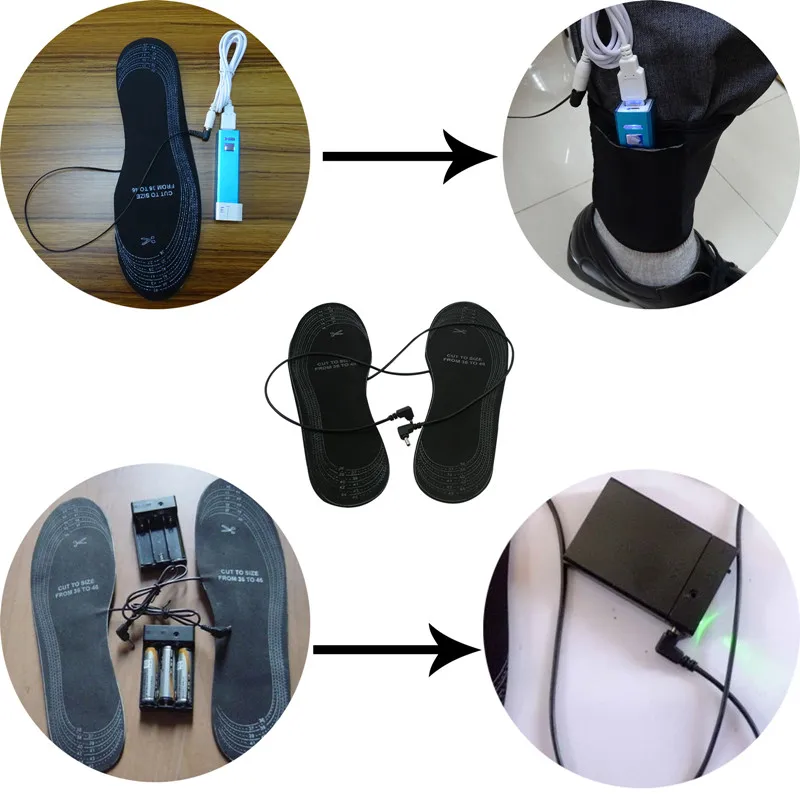Фото Зимние уличные стельки для утепления AHKUCI с питанием от USB батарейки AA Зимние уличные стельки для утепления AHKUCI с питанием от USB батарейки AA