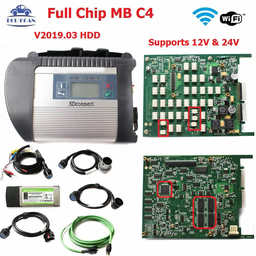Диагностический инструмент MB Star SD C4 полный чип несколько языков с новейшим программным обеспечением V2019.09 для автомобиля грузовика MB SD подключения MB Star C4 HDD