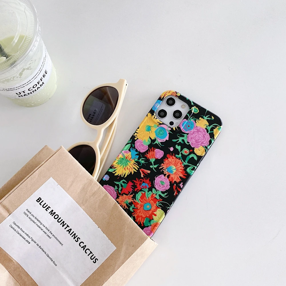 

Colorful Flower pattern case for iPhone 7 8 7plus 11Pro 12 12Promax x xs xr xsmax 11promax soft shell