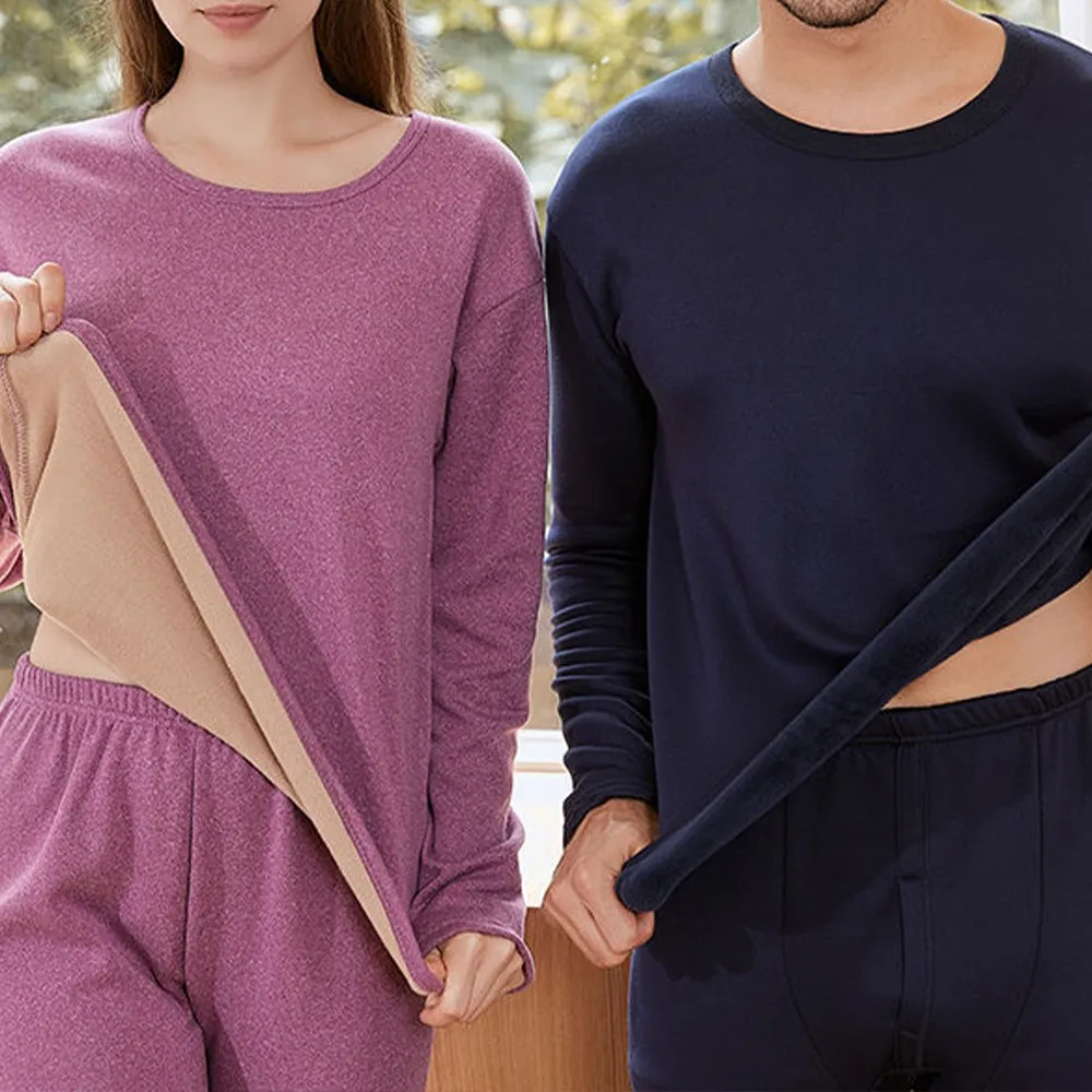 

Man Women Plus Velvet Thermal Underwear Couple Thick Warm Suit Solid Comfortable Man Thermal Tops Home Pajamas Sleepwear Pants