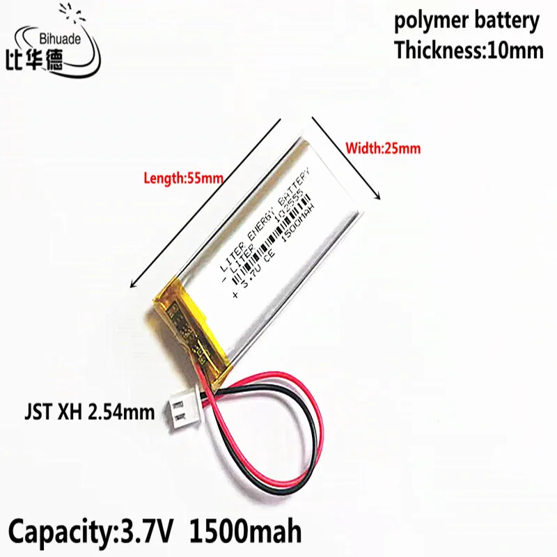 

3.7V 1500MAH 102555 JST XH 2.54mm Lithium Polymer LiPo Rechargeable Battery For Mp3 headphone PAD DVD bluetooth camera