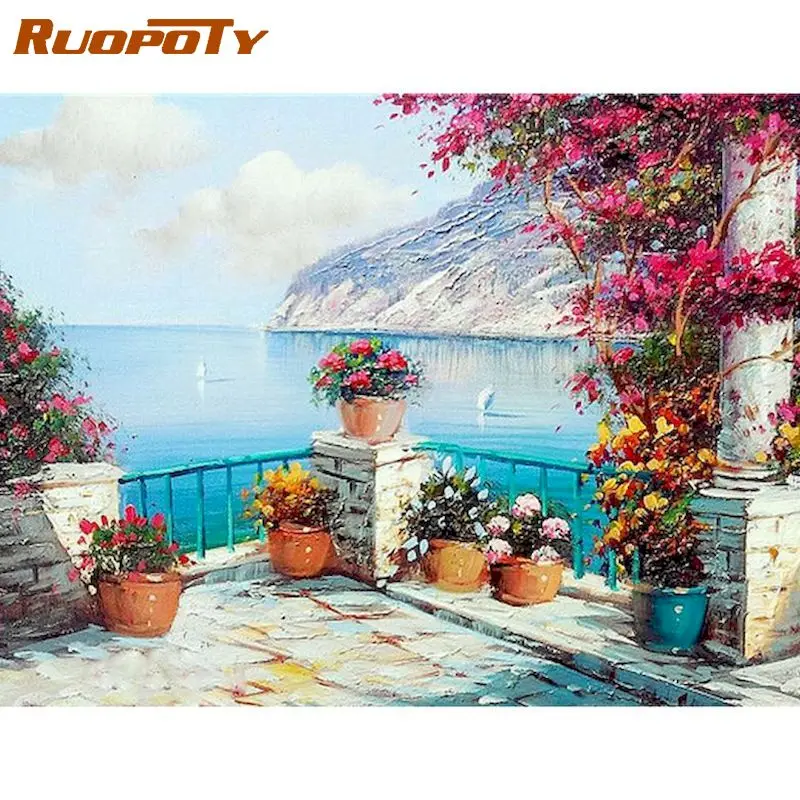 

RUOPOTY Seaside Scenery Picture By Numbers 40x50cm Frame Acrylic Paint Color On Canvas Unique Diy Oil Picture By Number Wall Art