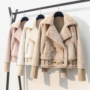 Зимние плотные теплые замшевые пальто для женщин 2019 корейское пальто из овечьей шерсти Женская мотоциклетная куртка Женская Короткая свободная куртка пальто