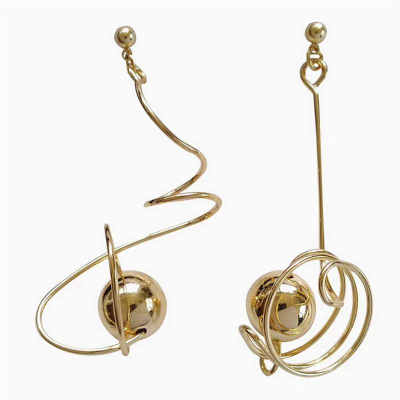 Женские Асимметричные Длинные серьги клипсы золотого цвета с металлическими