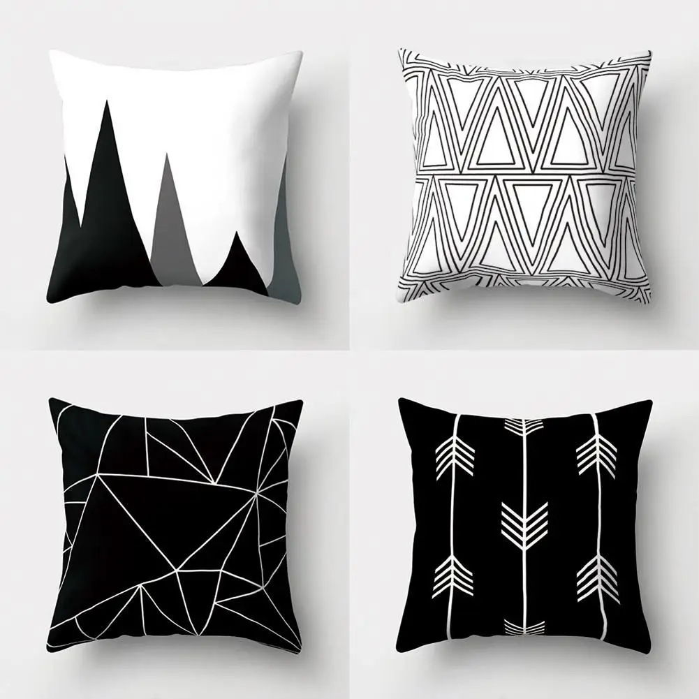 

Artistic Pattern Design Square Pillowcase Black and White Geometric Peach Skin Dust Cover Home Textile Decoration Accessories