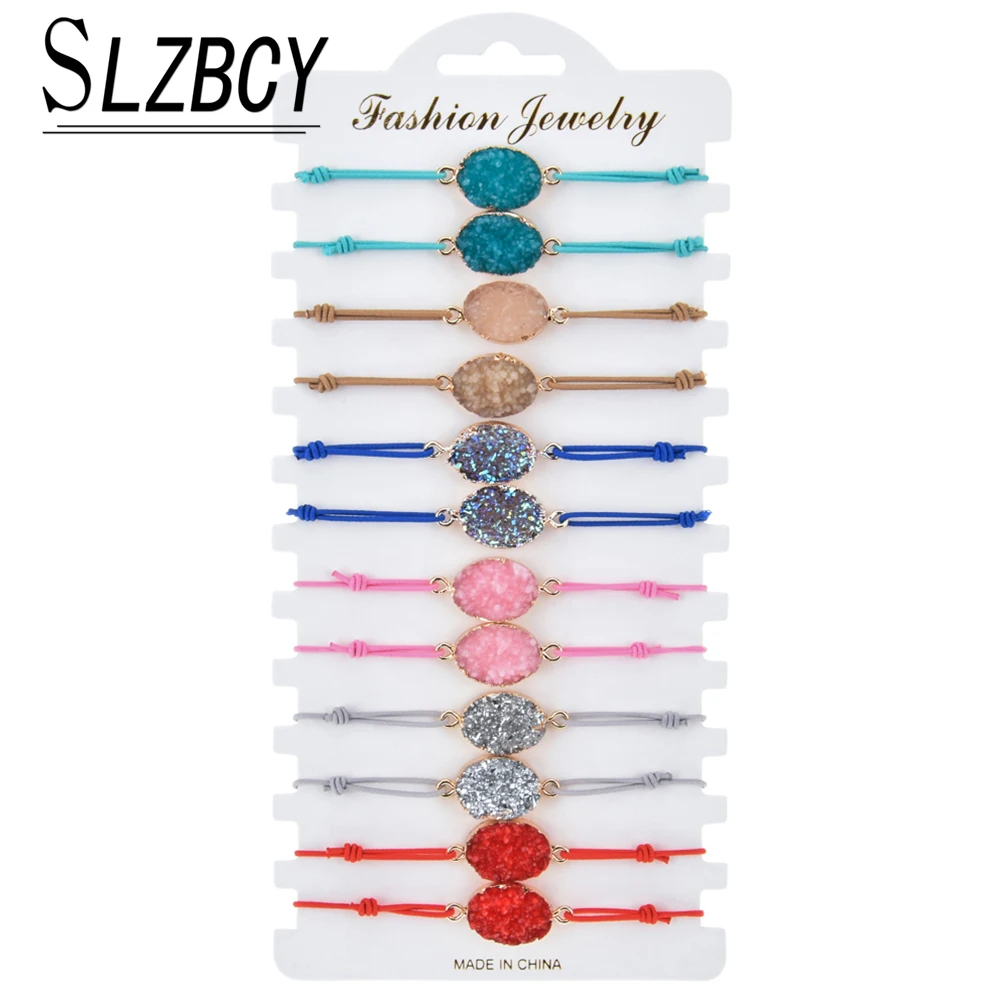 12 шт./компл. набор эластичных браслетов с подвесками из натурального камня для