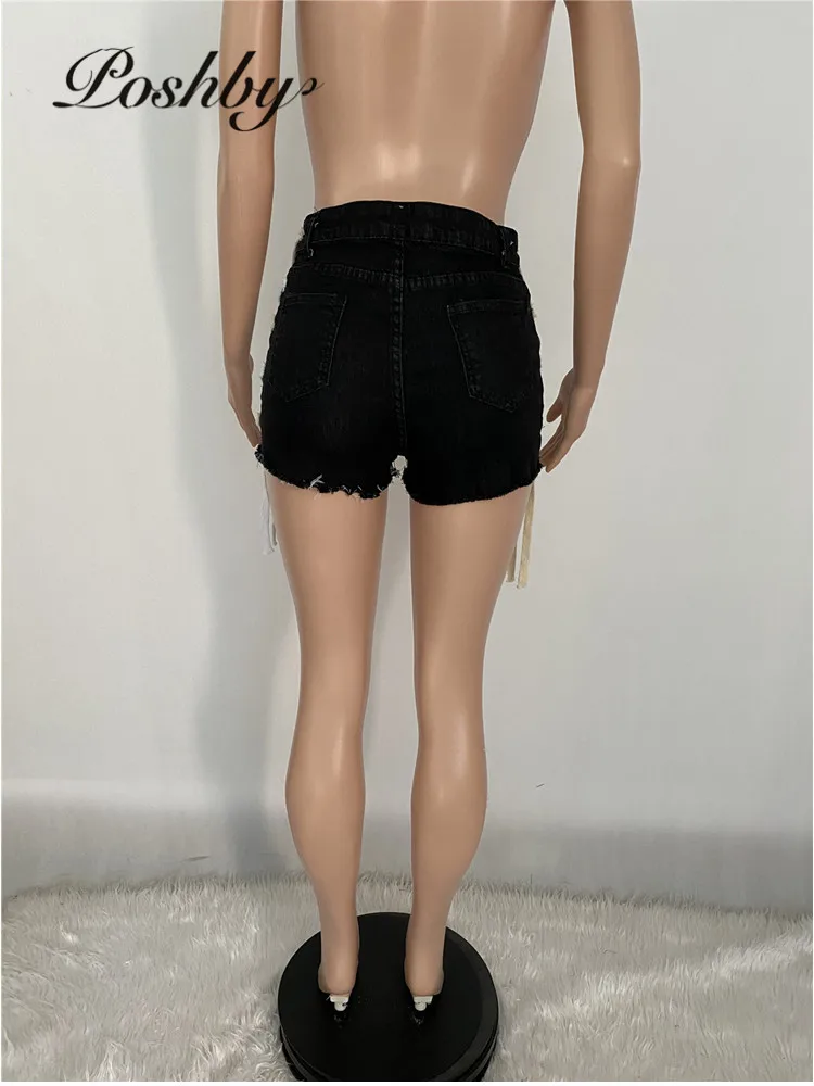 

Poshby Women Denim Shorts 2021 Summer New Cross Bandage Club Party Shorts Fashion High Street Clothing Casual Office Lady Outfit