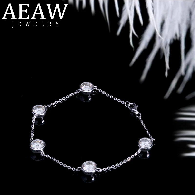 

Solid 18K White Gold 5mm 0.5ct 2.5ctw DF Color Moissanite Lab Grown Diamond Bezel Bracelet For Women For Girl Test Positive