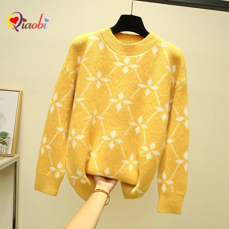 Women's sweater in autumn winter wear loose Pullover lazy wind 2019 new academic round neck bottoming shirt knit women | Женская
