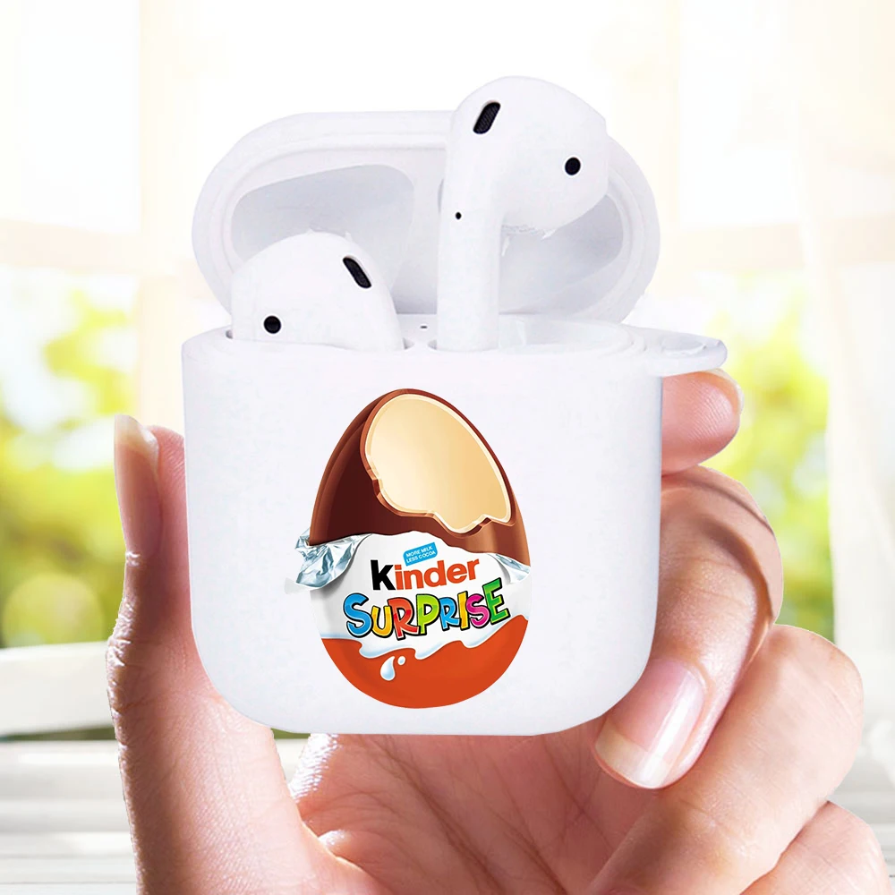 

Candy Chocolate Kinder Joy surprise egg Cover for apple Aipods 1 2 White Soft silicone Cover Blutooth Earphone case box coque