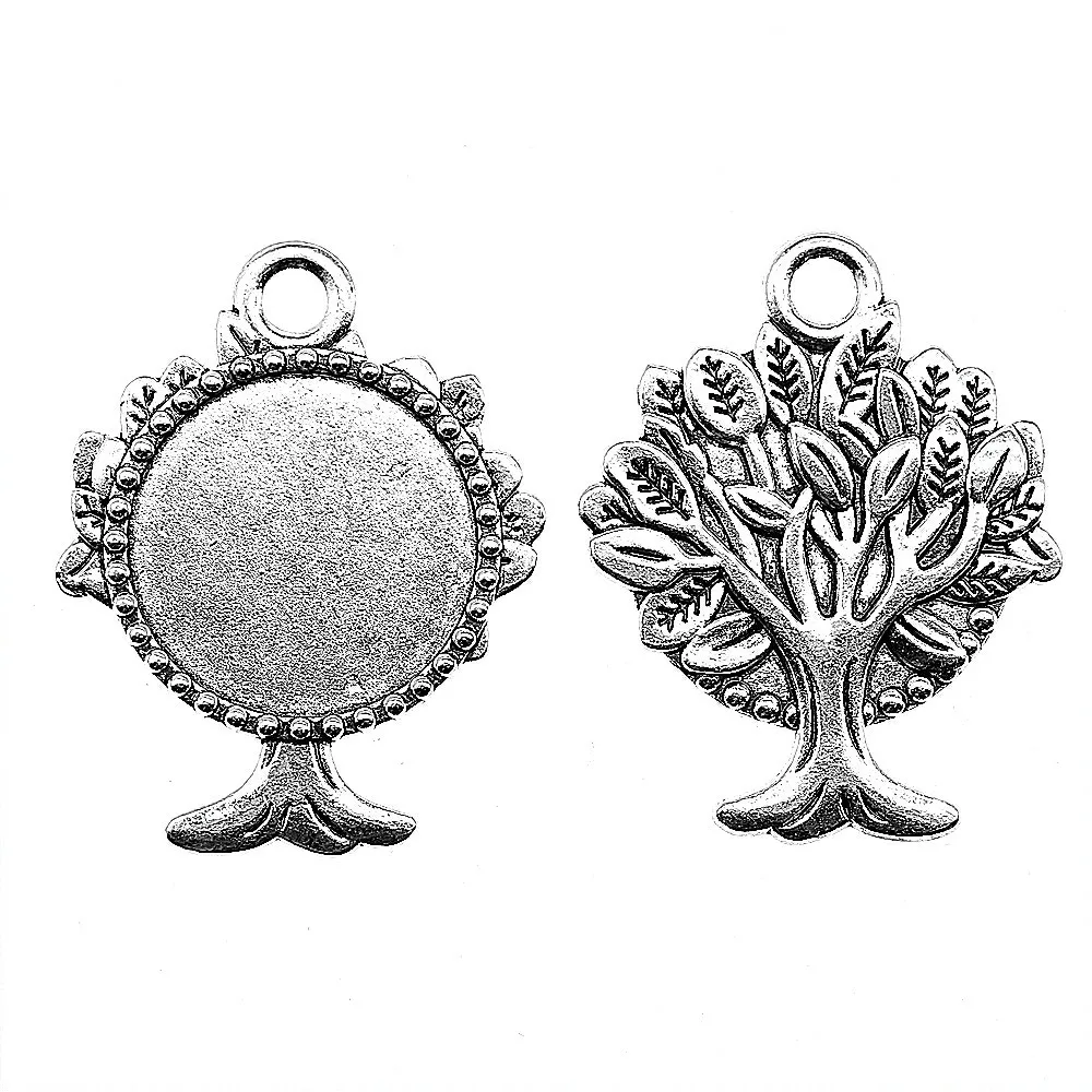 

2pcs Fit 30mm Round Tree Style Cameo Cabochon Pendant Base Setting For Jewelry Making DIY Necklace Making