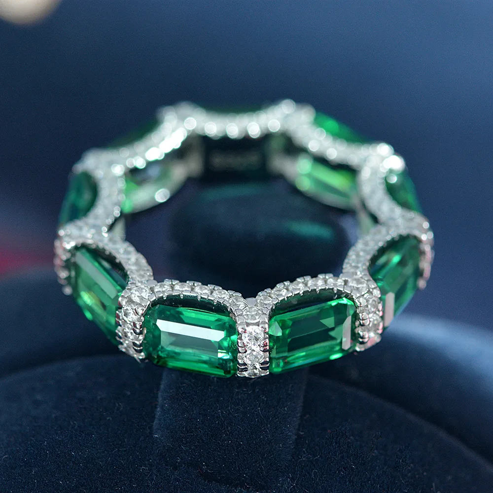 

KQDANCE S925 sterling silver 5*7mm Created emerald moissanite Diamond Rings with green stones Fine Jewelry wholesale