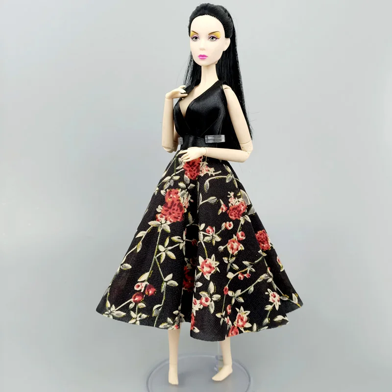 

Black Countryside Floral Fashion Dress Outfits for Barbie Doll Clothes Party Gown Kids DIY Toys 1:6 Dollhouse Accessories Gift