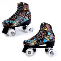 graffiti microfiber roller skates double line skates women men adult two line skating shoes with white pu 4 wheels training