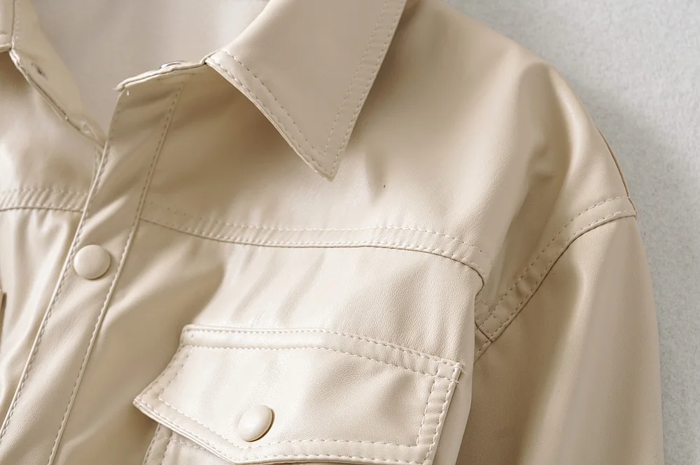 Женская куртка из искусственной кожи ZA элегантное пальто с поясом на пуговицах