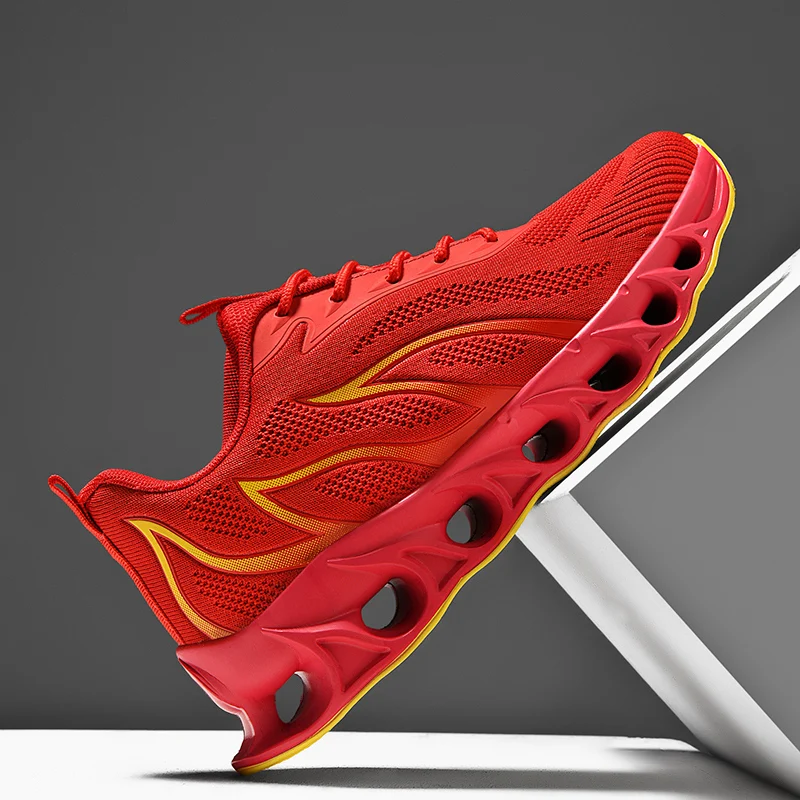 Brand Men's Flame Printed Sneakers Flying Weave Sports Shoes Comfortable Running Shoes Outdoor Male Athletic Shoes Plus Size 47