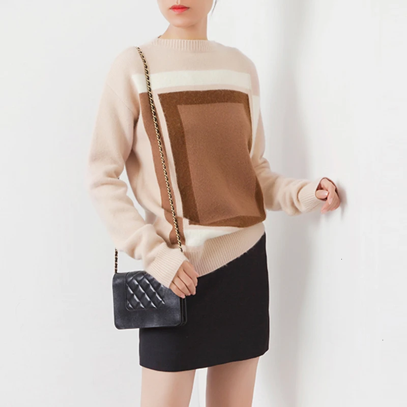 TWOTWINSTYLE вязаный геометрический женский свитер круглый вырез длинный рукав