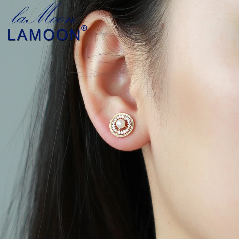 Женские серьги гвоздики с пресноводным жемчугом LAMOON Винтажные из стерлингового