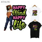 Модные черные нашивки для девушек на одежду Happy Mind Happy Life, термонаклейки, наклейки для утюга, наклейки сделай сам