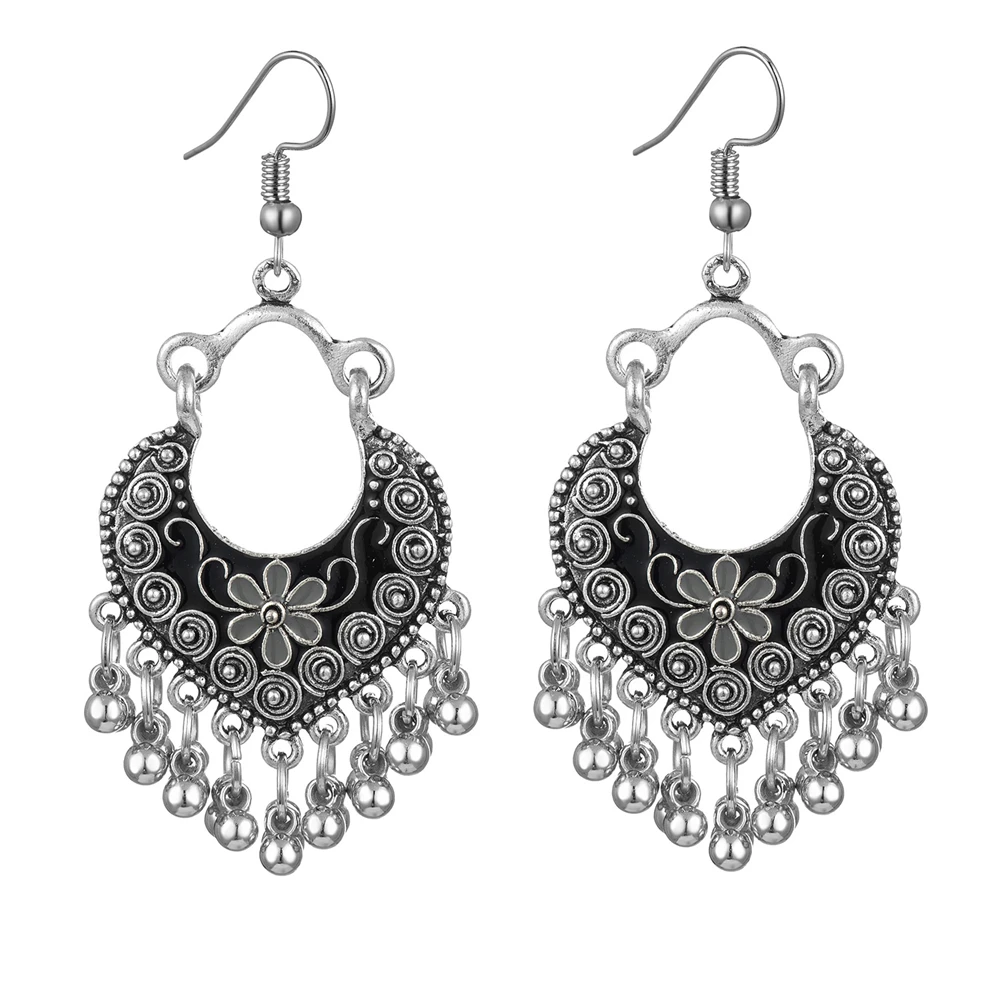 

Statement Earrings 2021 Bohemian Vintage Alloy Carved Flower Enamel Beads Tassel Women Earrings Indian Jewelry