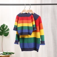 2021 new family matching clothes for mom girls fashion rainbow stripes sweater spring autumn long sleeve mommy and kids sweaters