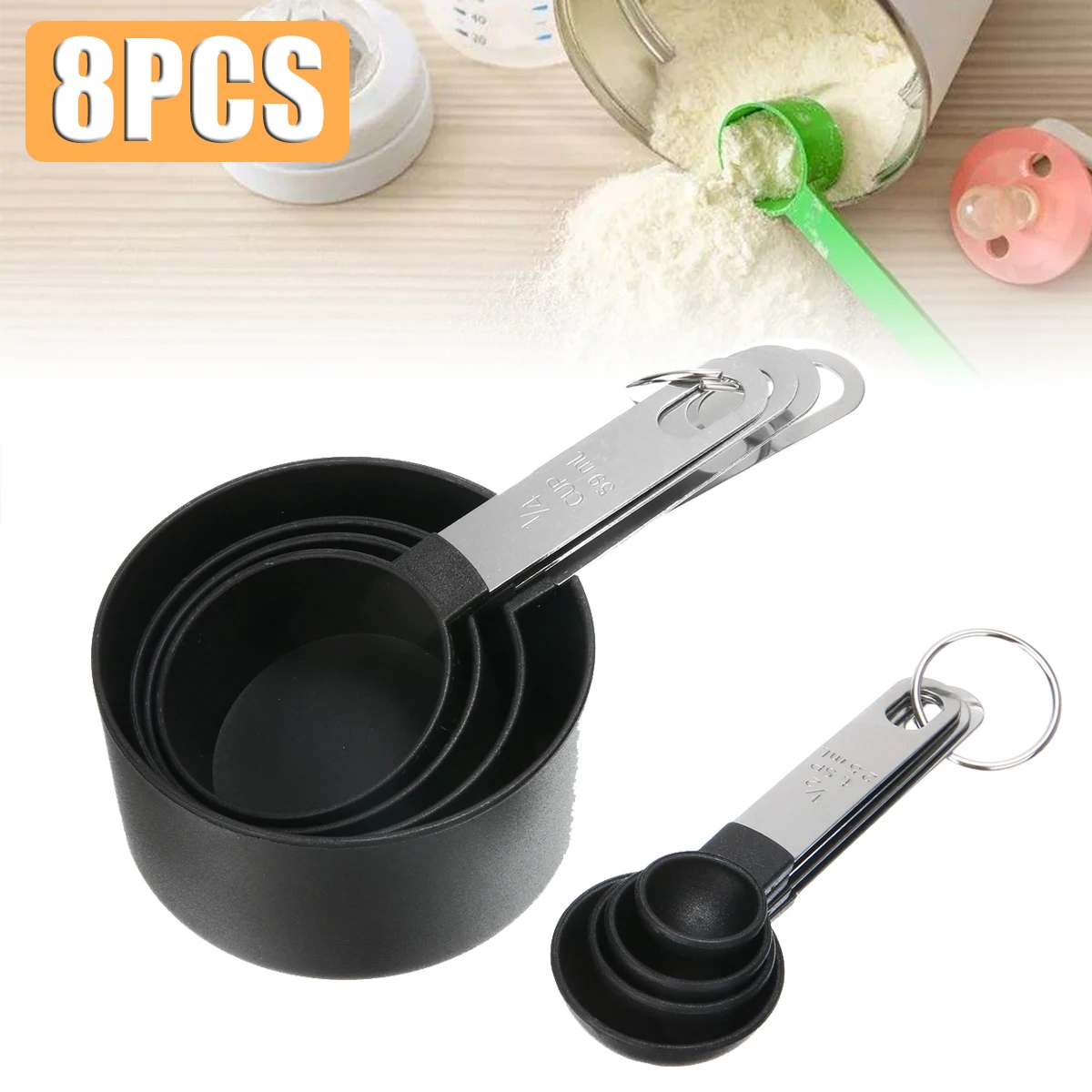 

8pcs Stainless Steel Bake Measuring Cup Spoon Set Flour Milk Coffee Scale Scoop Home Tools Kitchen Accessories