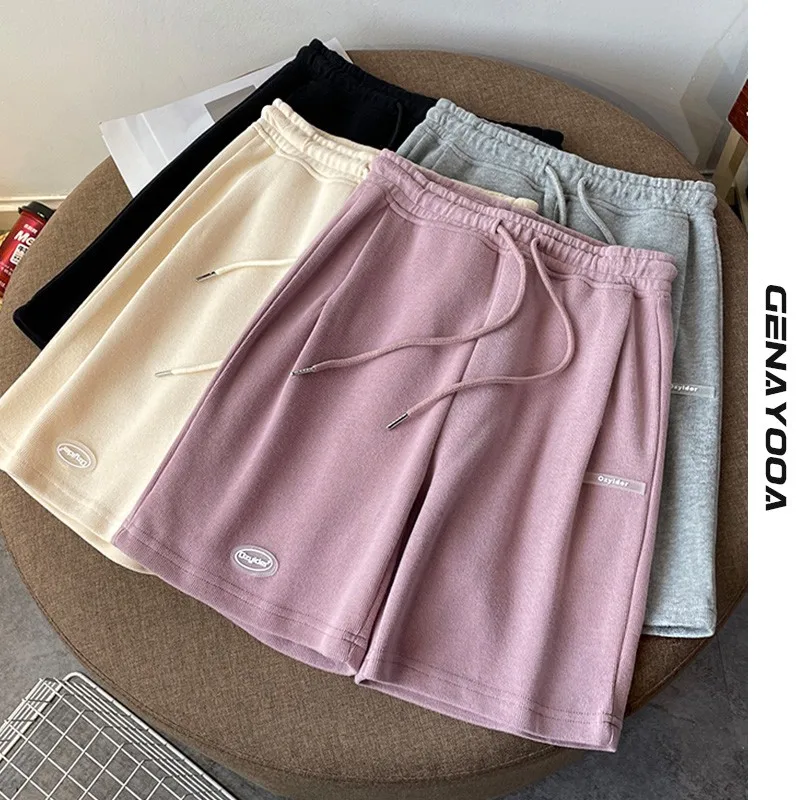 

Genayooa Summer 2021 Shorts Women High Waist Elastic Waist Shorts Feminino Korean Style Fitness Cotton Women Shorts Ladies