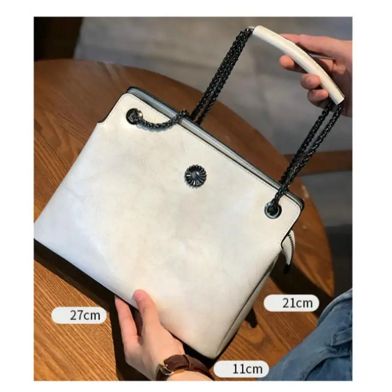 

Volasss Shoulder Bags For Women Oil Wax Cowhide Leather Fashion Chain Simple Messenger Woman Bag Female Crossbody Bolsos Mujer