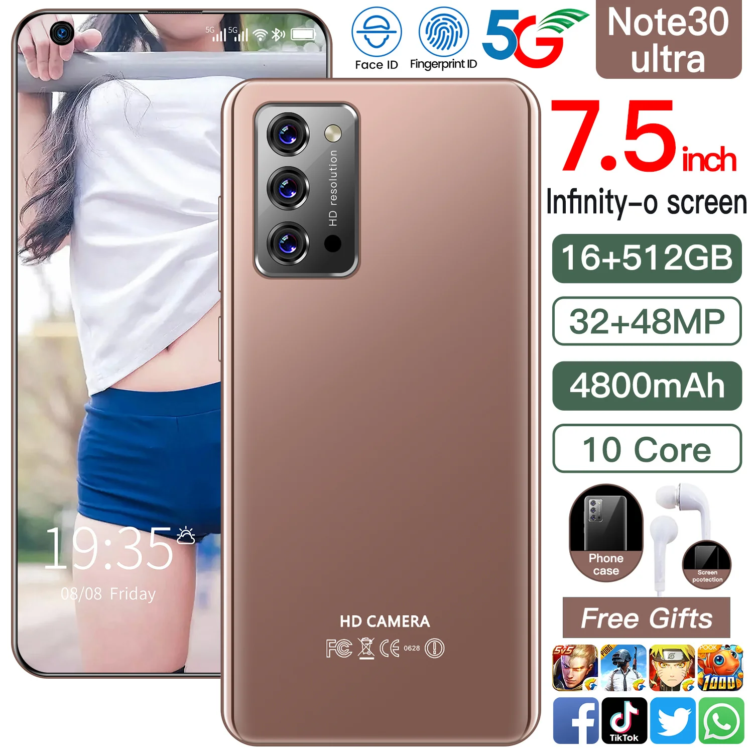 

New Hot Global Versoin Note30 Ultra 7.5 Inch Mobilephone Full Screen 4800mAh Android 10 16+512GB 32+48MP Face ID 5G Smartphone