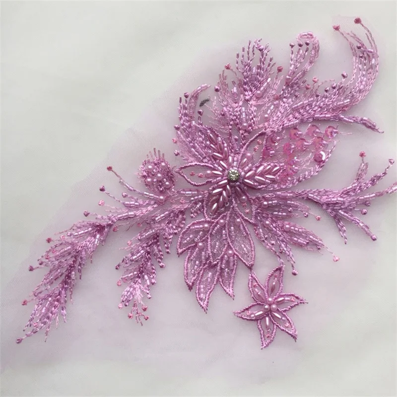 

Multicolor DIY Handmade Beaded Applique Flower Patch Wedding Dress Accessories Lace Embroidery Mending Clothes VS151009