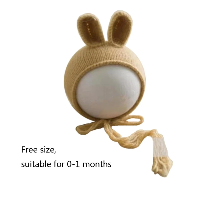 

53CE Cute Rabbit Ears Baby Hat Newborn Photography Props Infants Soft Mink Hair Beanies Cap for Photo Shooting