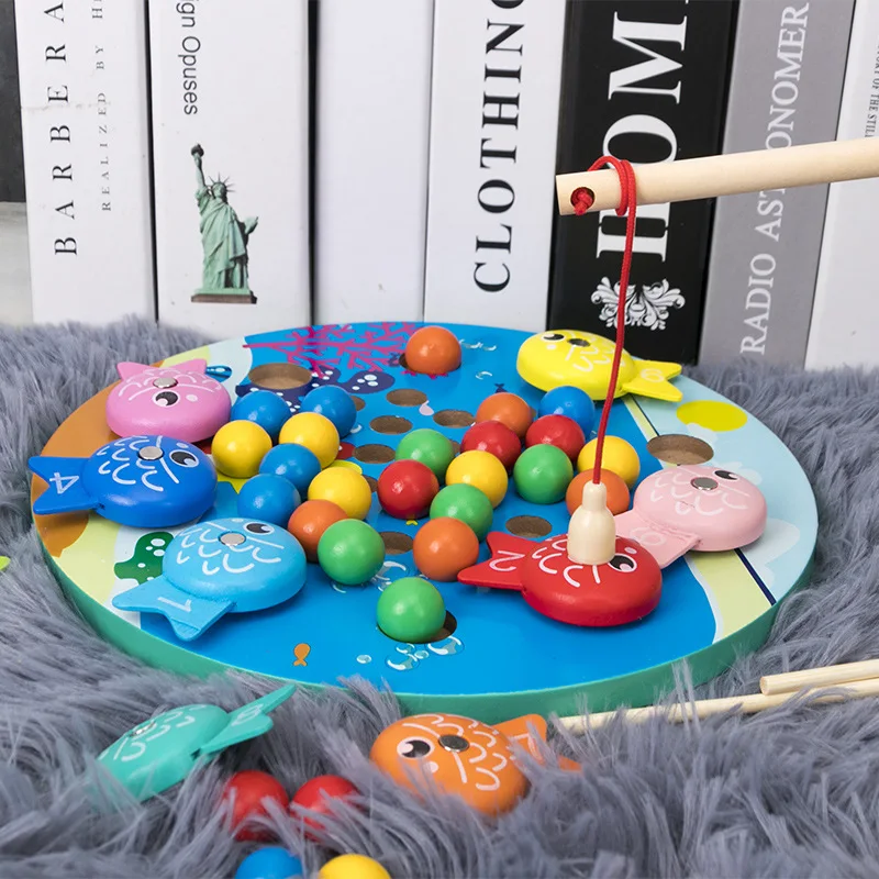 

Kids Montessori Wooden Math Toys Clip Beads Fishing Puzzle Board Fishing Game Hands Brain Training Parent-child Interactive Toy