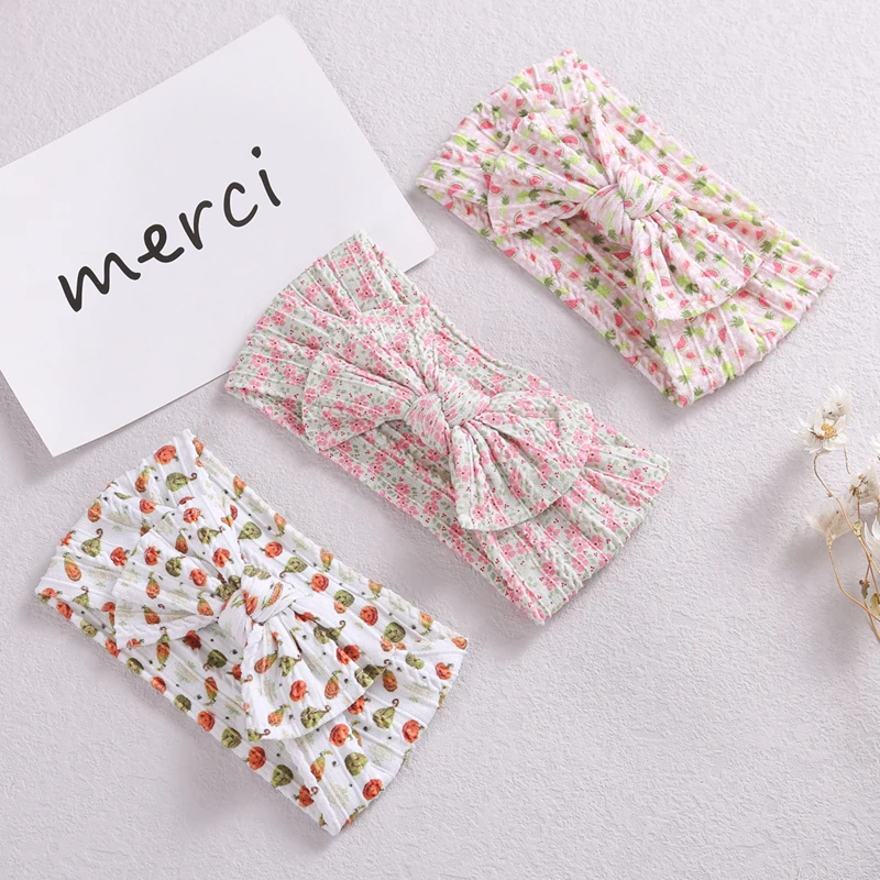 Diademas de punto de Cable para beb&eacute; con lazo para ni&ntilde;a, diademas estampadas, accesorios para el cabello de princesa para ni&ntilde;o, diadema para beb&eacute;, Turbante suave-2