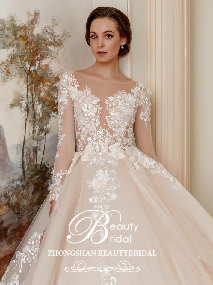 Свадебное платье 2019 романтичное кружевное принцессы с круглым вырезом и