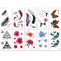new blue feather arm back temporary stickers female men couple rose flower disposable tattoo stickers fashion body art