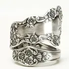 Винтажное ювелирное ретро кольцо с резьбой в виде цветка, креативное деликатный резной рисунок кольцо с растением, ретро эффектные кольца для женщин