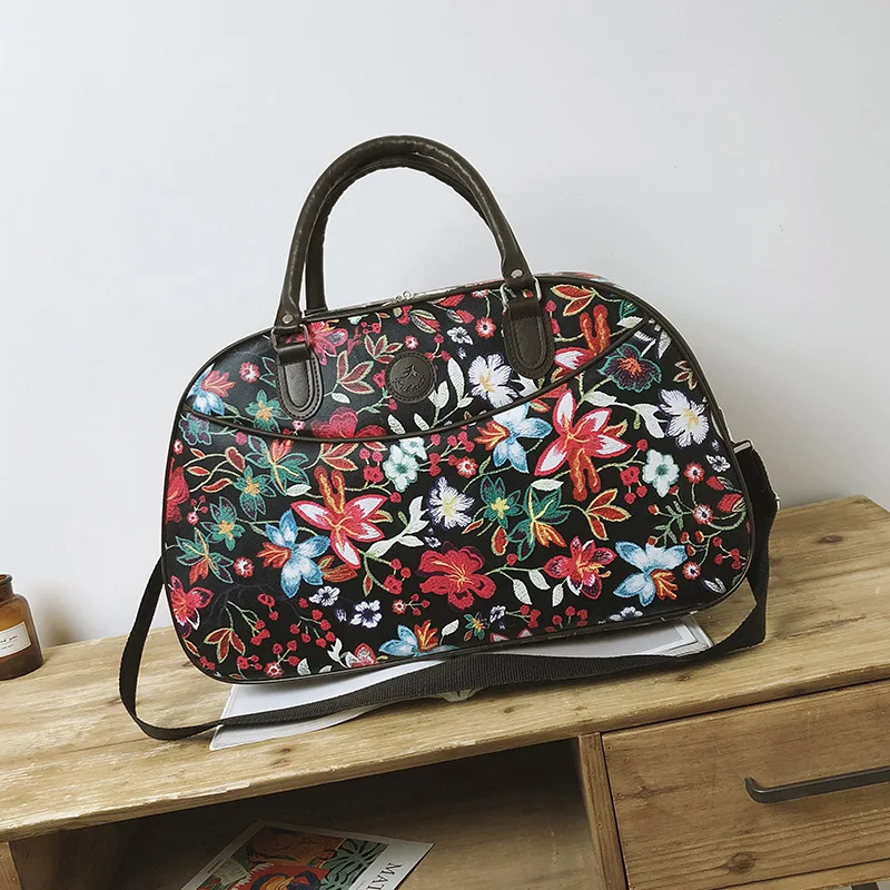 Leather Women Travel Bags Handbags New Fashion Portable Hand Fitness Floral Duffel Bag Waterproof Weekend Bag For Lady XA790WB
